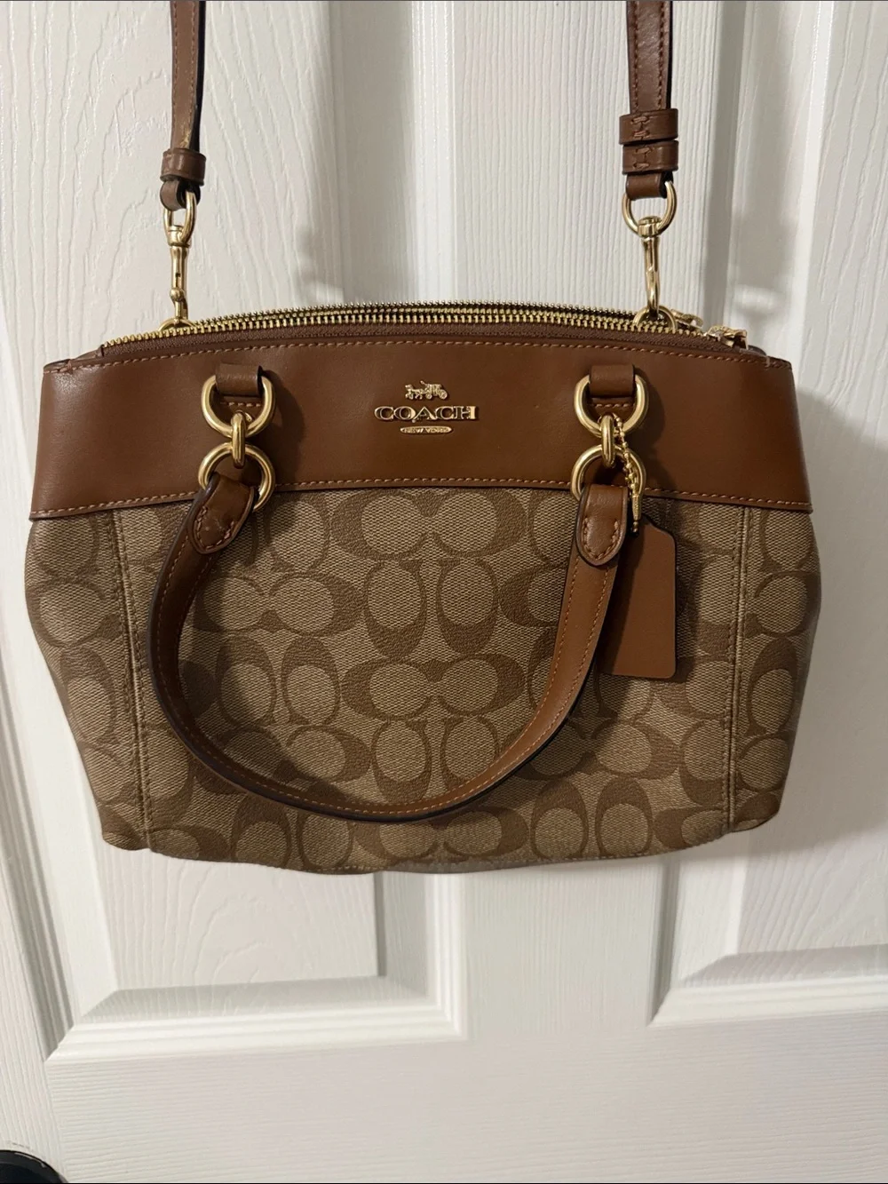 Coach Brown Signature Canvas Crossbody with Leather Trim